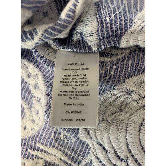 Talbot's Tunic Top L Sleeveless Pullover Embroidered Beaded Blue striped Coastal - Picture 7 of 7